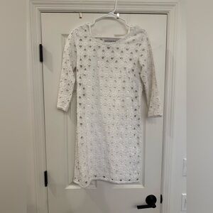 Gretchen Scott White Crochet 3/4 Sleeve Eyelet Tunic Dress Size XXS